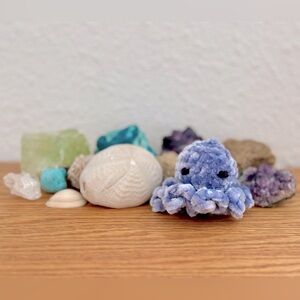 Keychain Mini Velvet Soft Blue Octopus Plushie Handmade Crochet